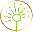 Eenvoudige tekening van een groene paardenbloem met een cirkelvormige rand, gestyled om te lijken op een abstract, minimalistisch ontwerp. De essentie ervan legt de schoonheid vast van positief zijn van nature.